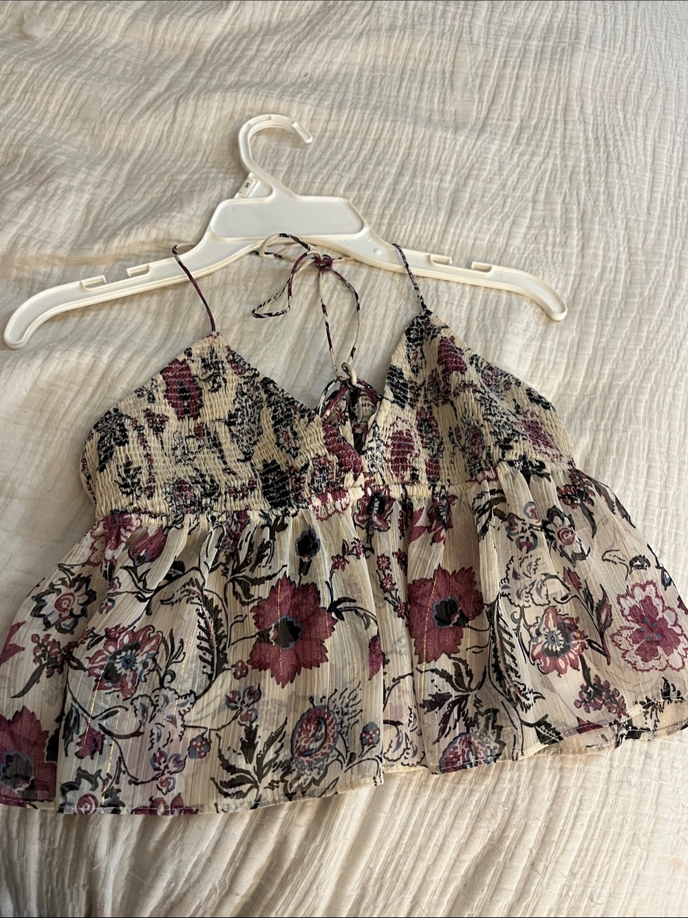 Zara Floral Smocked Halter Camisole - Cream & Dusty Rose